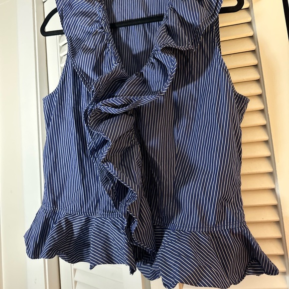 Ralph Lauren Navy Striped Ruffle Blouse - Picture 5 of 8